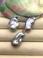 3pcs AAA 12-15mm Gray baroque pearl pendant necklace,S925 Sterling silver pendant,NC1-041-4