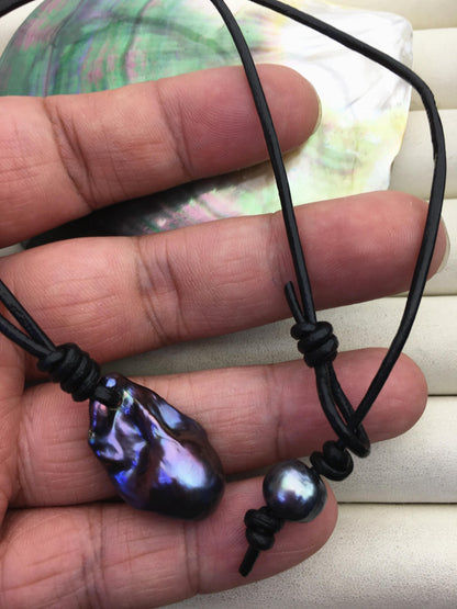 AAA quality Black Blue Baroque Pearl pendant,Le1-078