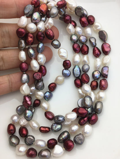 48 inches 8-9mm mix color nugget pearl Long freshwater Necklace,NPN1-101