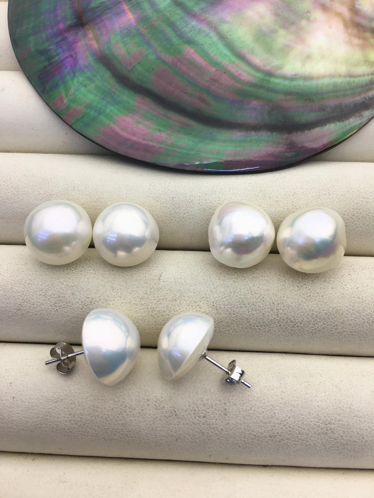 High Luster!1 pair AAA 13-14mm Mabe Half Ball Freshwater Pearl stud earrings,SE3-022-3