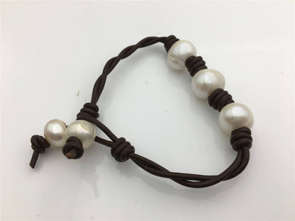 50% OFF 7.5 inches 12mm Big pearl twisted leather pearl bracelet, knotted freshwater pearl bracelet,Leather Pearls Bracelet,NPN1-032