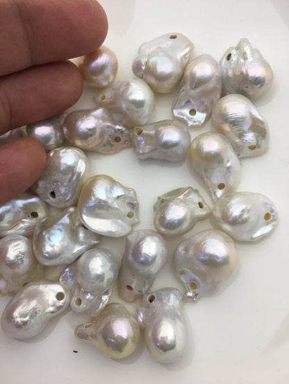 1pc AAA 13-16mm white flame ball pearl,2.2mm large hole,FL15-3A-6