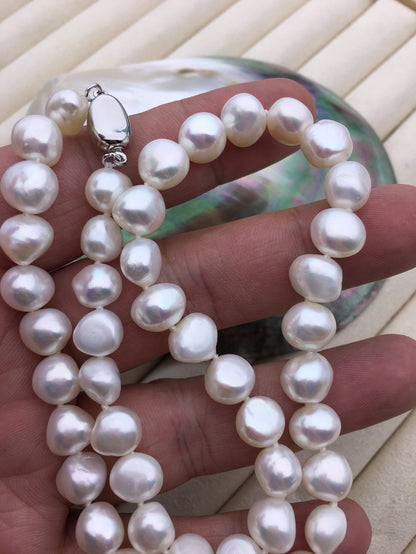 high luster!AAA 18'' 9-10mm White Nugget Pearl necklace,pearl necklace, NPN1-086