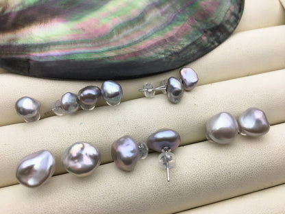 AAA 6/7/8/9mm Gray keshi Freshwater Pearl Stud Earrings,Stud Earrings for Women Girls,SE3-180