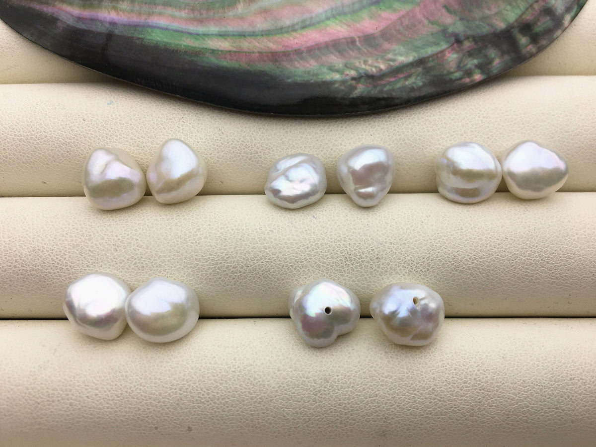 2 pairs AAA 9-10mm White keshi pearls Pair,for make stud earrings,baroque pearl,loose pearl beads,very high luster,ZS-127-33