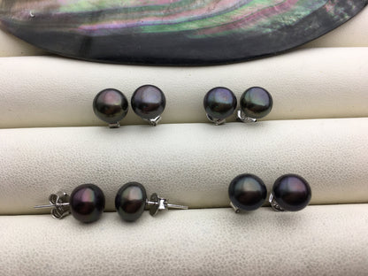 1 pair AAA 7-8mm Black Green Pearl stud Earrings,SE1-T38