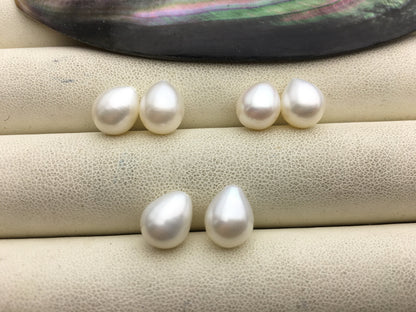 2 pairs 8.4-9mm white Short Teardrop freshwater pearls,for dangle pearl earrings,half hole,white rice pearls,LR9-T2