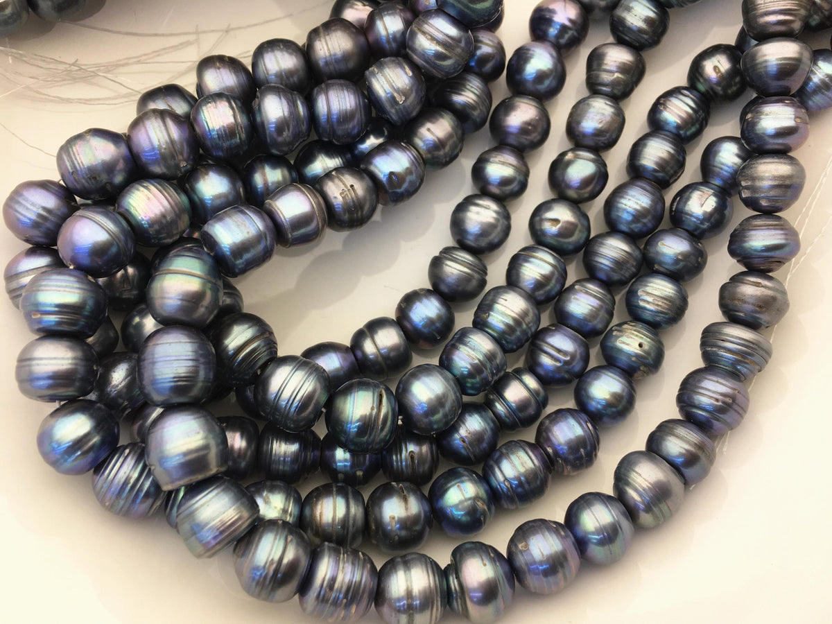 16.5'' AA 11.5-12.5mm blue black button freshwater pearls,Cultured pearl,diy pearl beads,gift for her,necklace,Christmas,SM12-T5