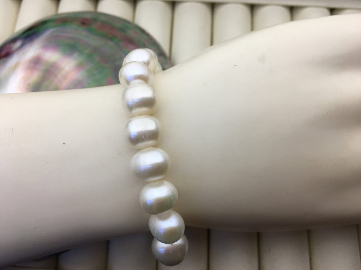 1pc AA+ 8.3-9.3mm 7'' White Freshwater Pearl Elastic string Bracelet, Big Pearl Bracelet,B8-014