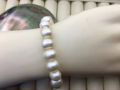 1pc AA+ 8.3-9.3mm 7'' White Freshwater Pearl Elastic string Bracelet, Big Pearl Bracelet,B8-014