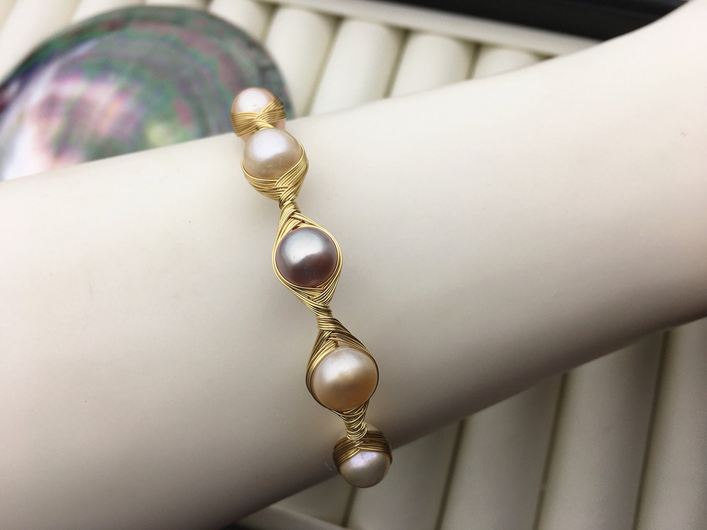 7'' AAA misc color/white color pearl handmade bangle bracelet, B8-055-6