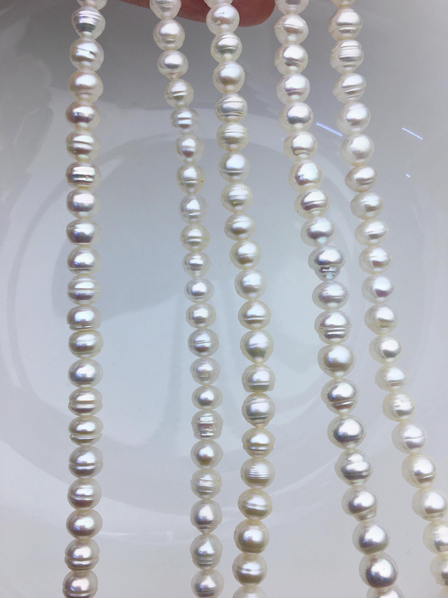 High Luster!AA+ 6.5-7.5mm white button freshwater pearls,Rondelle pearl Beads strand,loose strands,flat round pearls,SM7-T3