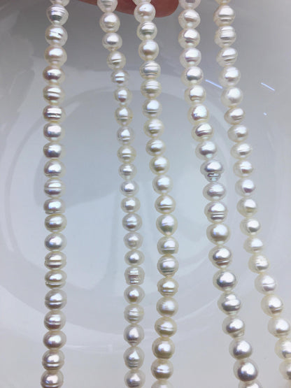 High Luster!AA+ 6.5-7.5mm white button freshwater pearls,Rondelle pearl Beads strand,loose strands,flat round pearls,SM7-T3