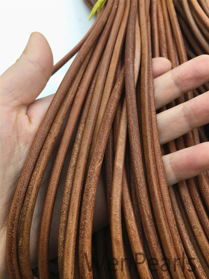 1/2/5/10 yards 5mm Natural Dark Tan Color Round Leather Cord,Wholesale Jewelry Supplies,Distressed Matte Finish,LC5-203