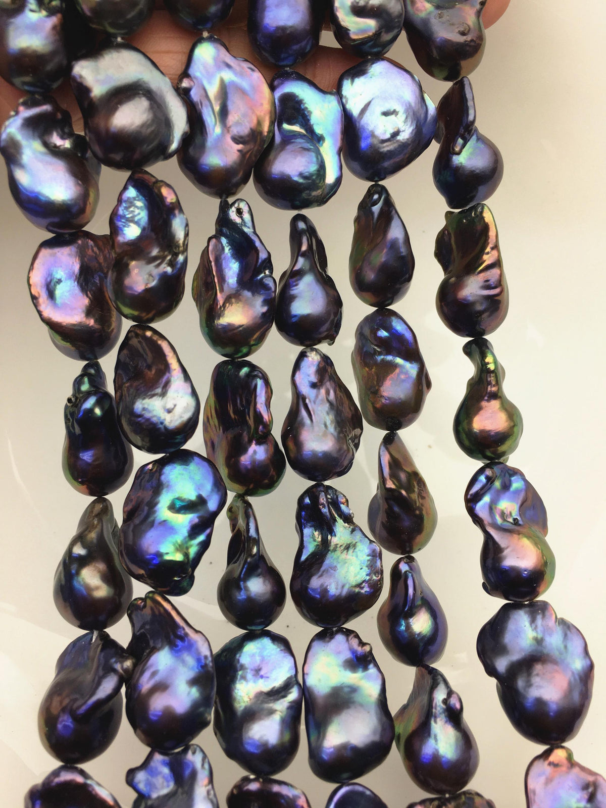15.5'' AAA 14-18mm Black Rainbow flame ball pearl,FL15-3A-7-24