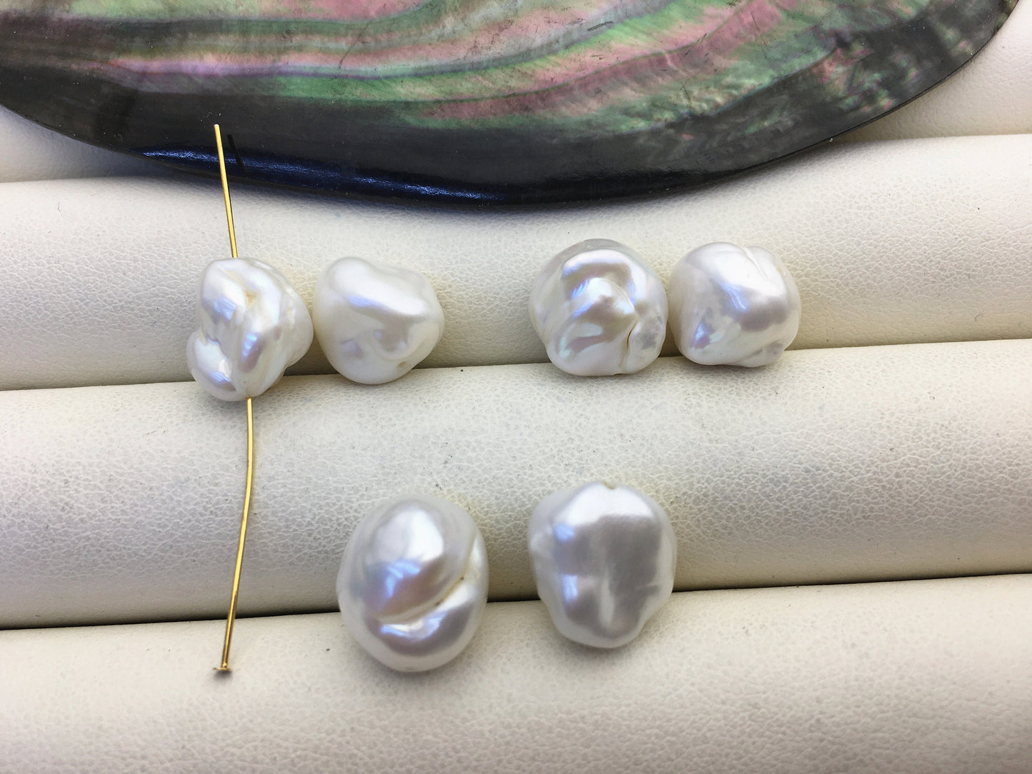 2 pairs AA 11-12mm Big White keshi pearls Pair,0.7mm through hole,ZS-127-62-9