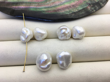 2 pairs AA 11-12mm Big White keshi pearls Pair,0.7mm through hole,ZS-127-62-9
