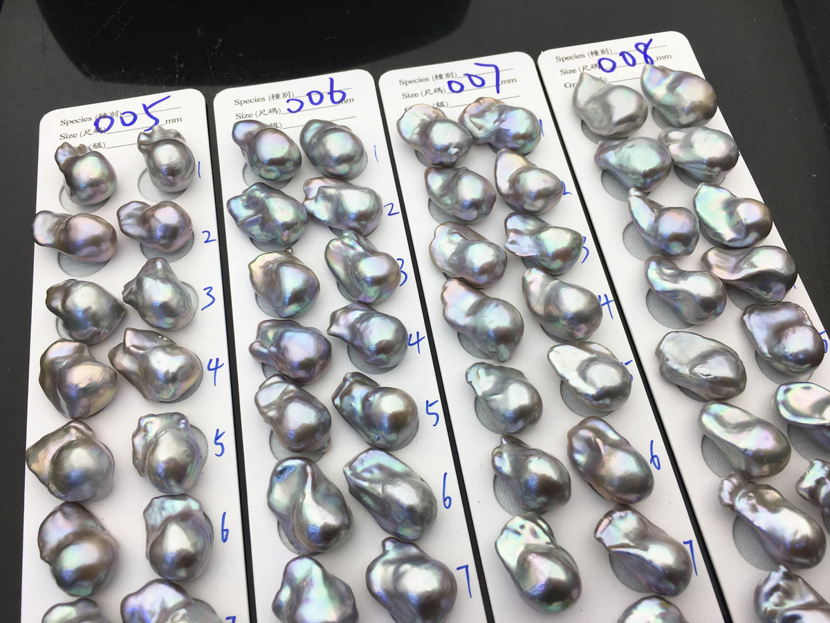 1 pair AAA 12-16x18-25mm Gray Flame ball Pearl Pairs - half hole - large Baroque freshwater pearl pairs,FL15-3A-8-62