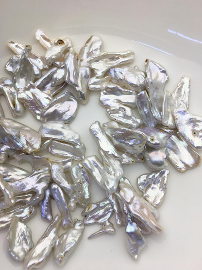 39pcs A+ 13-20mm white biwa keshi Freshwater Pearls, no hole,ZS-80-1-12