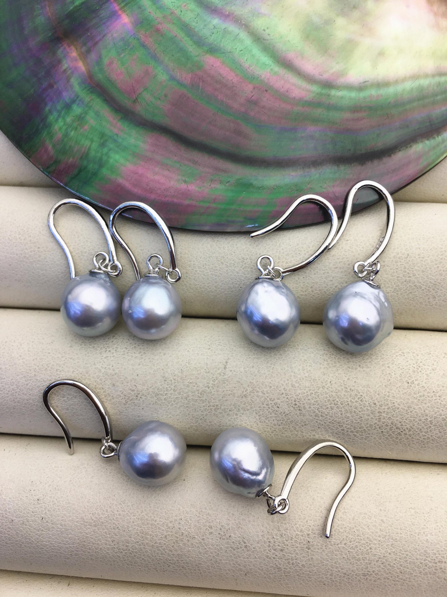 1 pair AA+ 9-11mm Silver Gray South Sea drop pearl dangling earrings,SE3-109-2