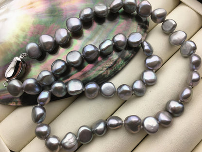 17'' AAA 8-9mm Light Gray Nugget Freshwater Pearl necklace,NPN1-085