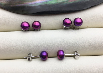 1 pair AAA 6-6.5mm Purple Pearl stud earrings,SE1-T2