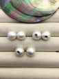 1 pair AA+ 12-13mm White round edison silver freshwater pearl Pair,4.0mm large hole half hole,ED11-3A-2-40