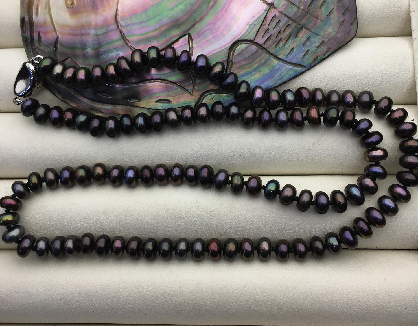 20'' 6-6.5mm deep blue rainbow button round freshwater Pearl necklace,NPN1-064