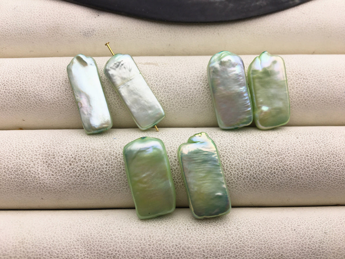 2pairs AA+ 8-10mm Green rectangle Shape Freshwater Pearl Green loose Beads Piar,wholesale,ZS-103-37-58