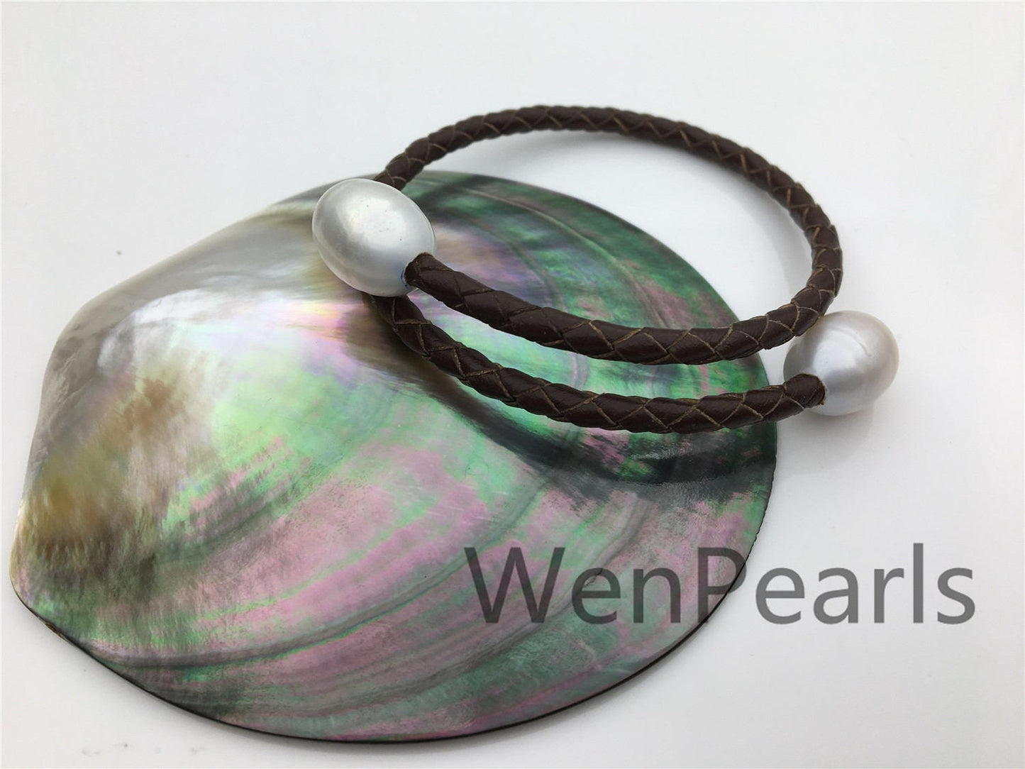 Two Pearl Adjust Length Leather Bracelet,Leather pearl Bracelet-genuine freshwater pearl - Real leather - Le20-001