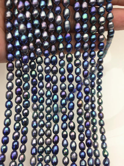 AAA 5-6mm blue black rice pearl beads,high luster freshwater pearls,loose freshwater pearl,LR5-3A-20