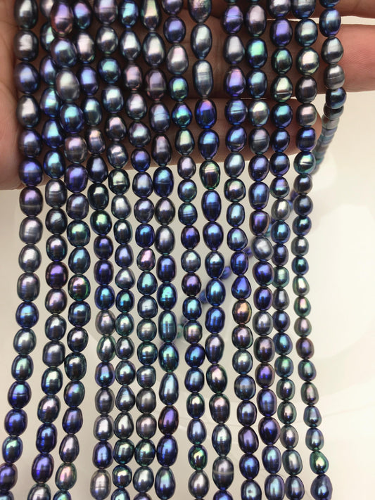 AAA 5-6mm blue black rice pearl beads,high luster freshwater pearls,loose freshwater pearl,LR5-3A-20