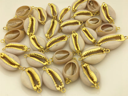 10pcs 14-16x20-22mm White Natural Cowrie Shell Connector Double Bails Sea Shell Beach Shell Handmade Gemstone Charm Making Jewelry,ACC-O-007