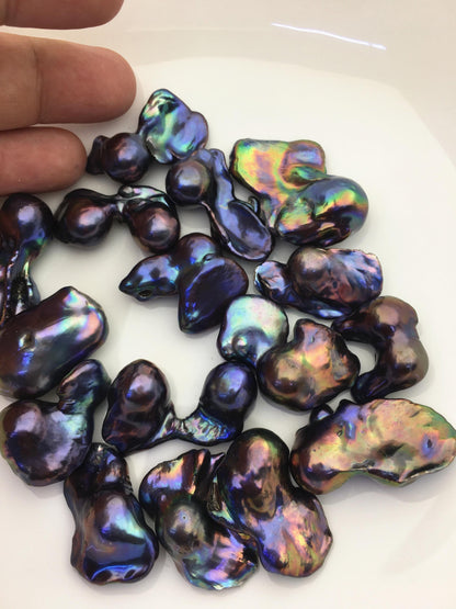 16pcs AA+ 17-22mm blue black flame ball pearl,no hole,FL15-T4-27