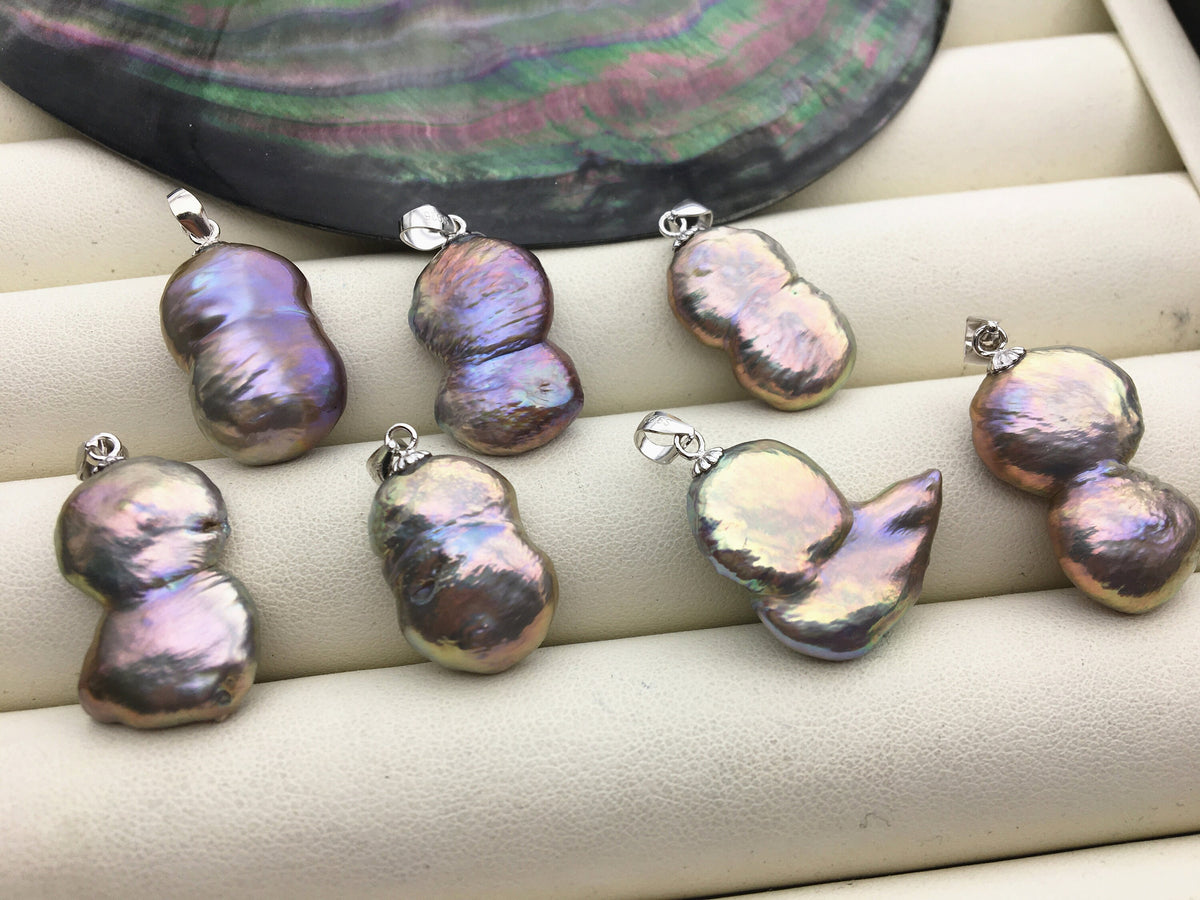 1pc 12-14mm rainbow twins coin freshwater pearl pendant necklace,S925 Sterling silver pendant,NC1-T27