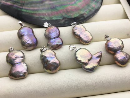 1pc 12-14mm rainbow twins coin freshwater pearl pendant necklace,S925 Sterling silver pendant,NC1-T27