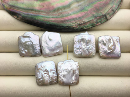 1 pair AA+ 18-20x18-21mm Big White Rectangle Freshwater Pearl White loose Beads Pair,0.9mm through hole,ZS-103-37-64