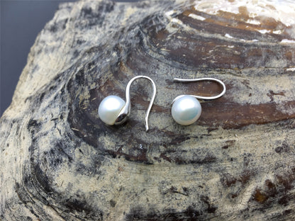 High-heeled pearl dangle earrings,8-8.5mm pearl,S925 Sterling Sliver pearl earrings,AAA button round pearl earrings for women,SE3-088