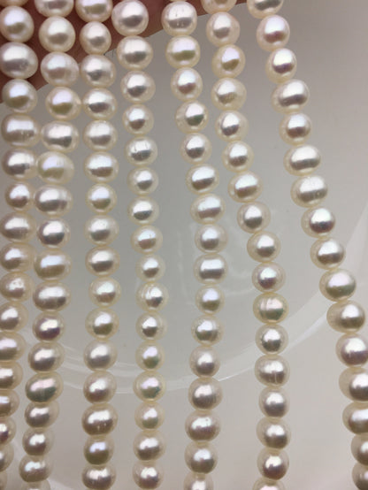 AA+ 6.3-7.3mm White potato pearls, around 58pcs,potato shape pearl,Full Strand,Freshwater Pearl Near round Beads,CR7-2A-3