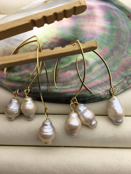 1 pair White 11mm big baroque freshwater pearl dangle earrings,wedding pearl earrings,SE3-131-13