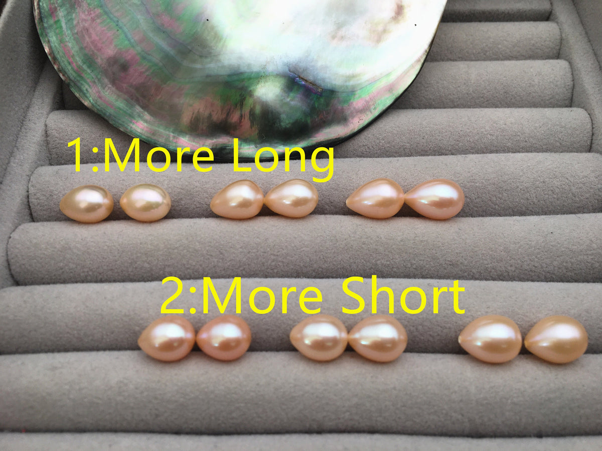 5 pairs AAA 7.5-8mm Pink Teardrop freshwater pearls Pair,0.9mm top half hole,LR8-3A-9