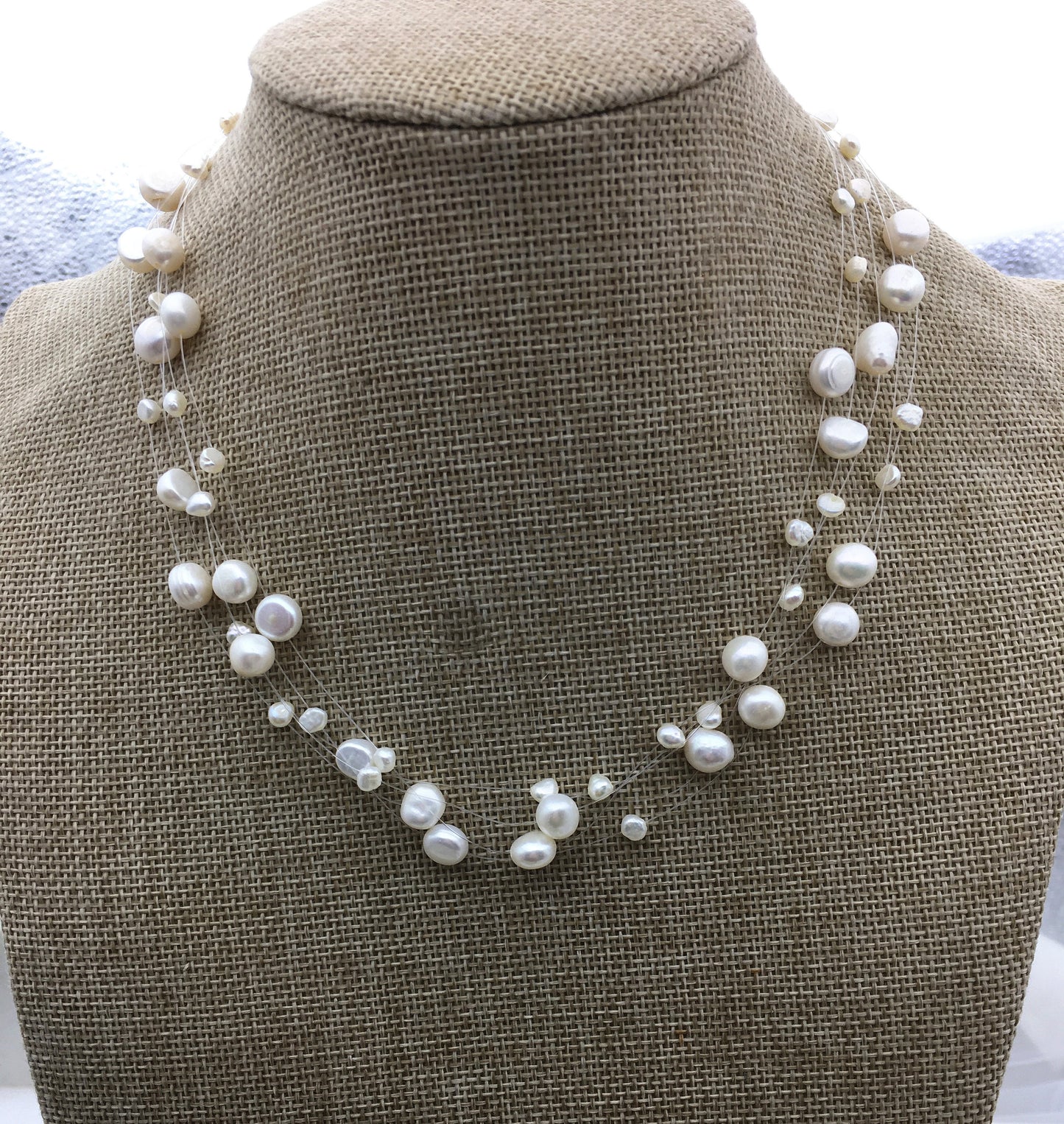 AAA pearl floating necklace,illusion pearl necklace ,Multiple strand,Bridesmaid necklace,floating pearl choker,pearl charm necklace,NPN3-005