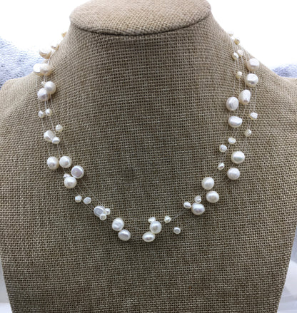 AAA pearl floating necklace,illusion pearl necklace ,Multiple strand,Bridesmaid necklace,floating pearl choker,pearl charm necklace,NPN3-005