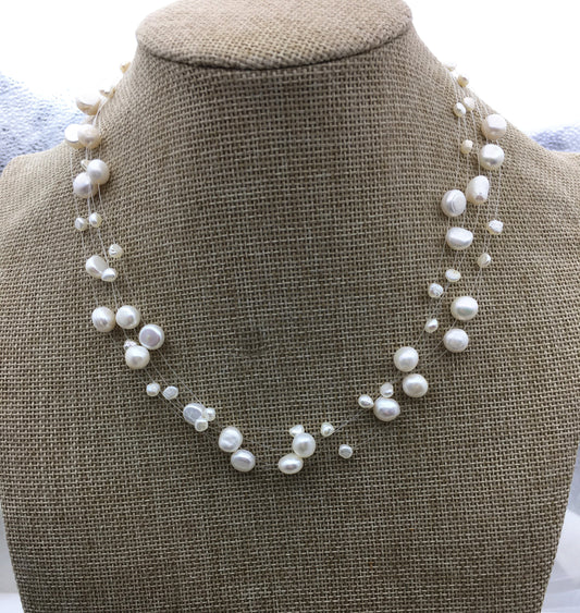 AAA pearl floating necklace,illusion pearl necklace ,Multiple strand,Bridesmaid necklace,floating pearl choker,pearl charm necklace,NPN3-005