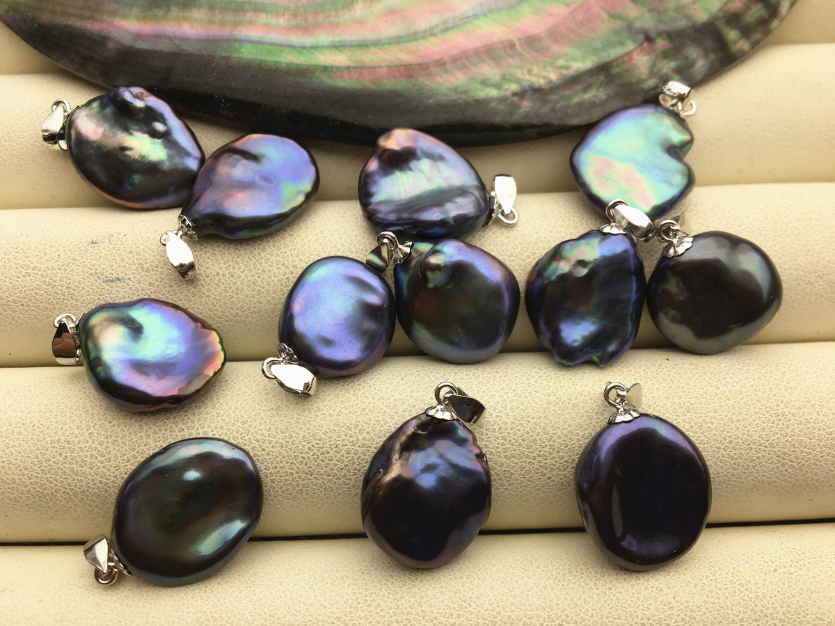 1pc AAA 13x16mm deep blue keshi pearl pendant necklace,S925 Sterling silver pendant,NC1-009