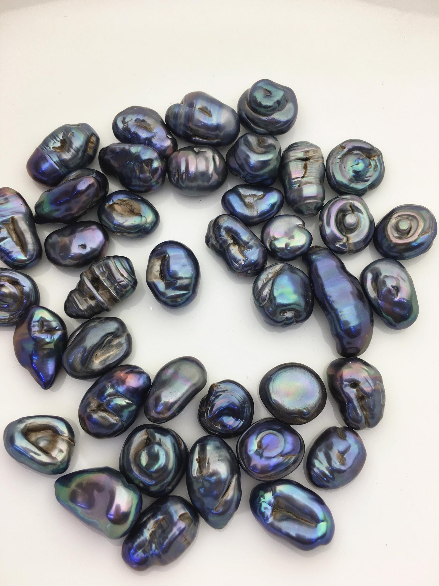 39pcs AA 10-12mm black blue green baroque freshwater pearls, no hole,ZS-T29