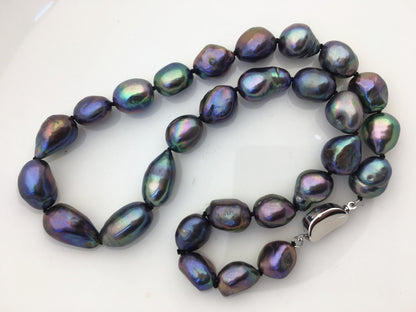 17.5'' AA+ 10.3-11.3mm deep green black nugget pearl Necklace,NPN1-T29
