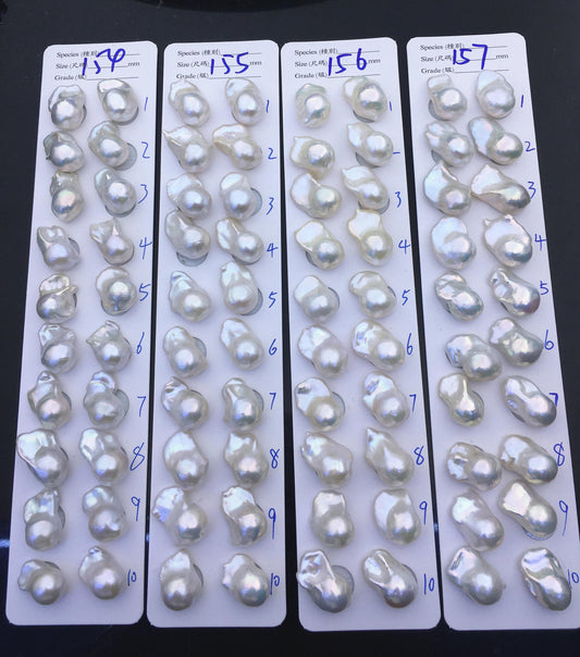 1 pair AAA 13-15x18-22mm White Flameball Pearl Pairs,Baroque Cultured Freshwater Pearl,top half hole,FL15-3A-8-66