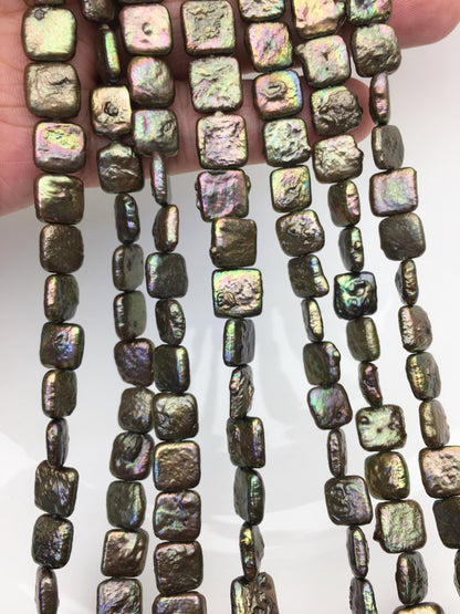 AA 9-11mm green rectangle square Shape Freshwater Pearl,Block pearl,ZS-113-6
