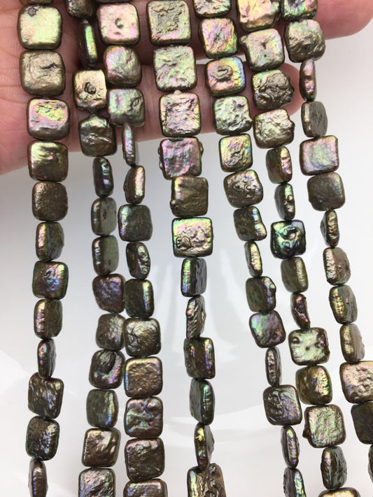 AA 9-11mm green rectangle square Shape Freshwater Pearl,Block pearl,ZS-113-6